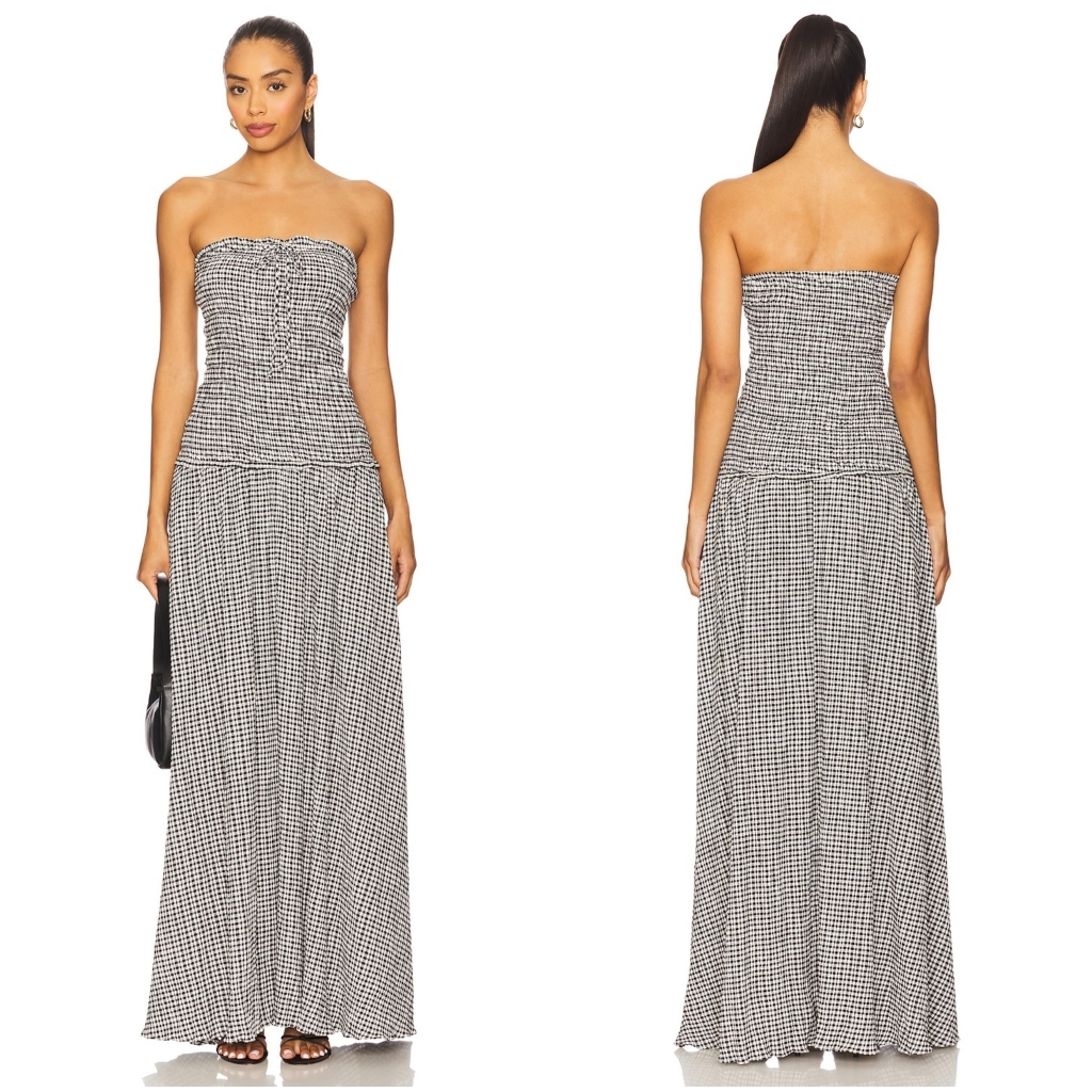 Lovers + Friends Gale Seersucker Strapless Maxi Dress Large Nwt New